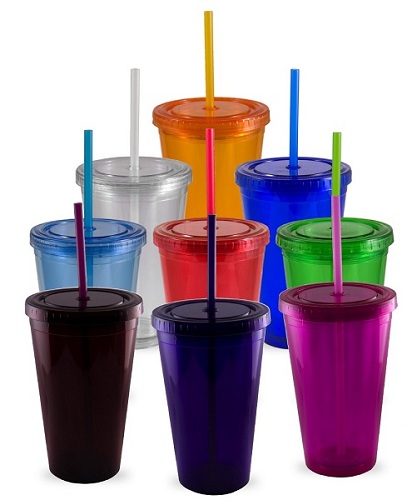 COLOURED ACRYLIC TUMBLER W/ LID & STRAW 16OZ